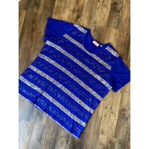 Quacker Factory Womens Royal Blue Sequin Top Sz 1X